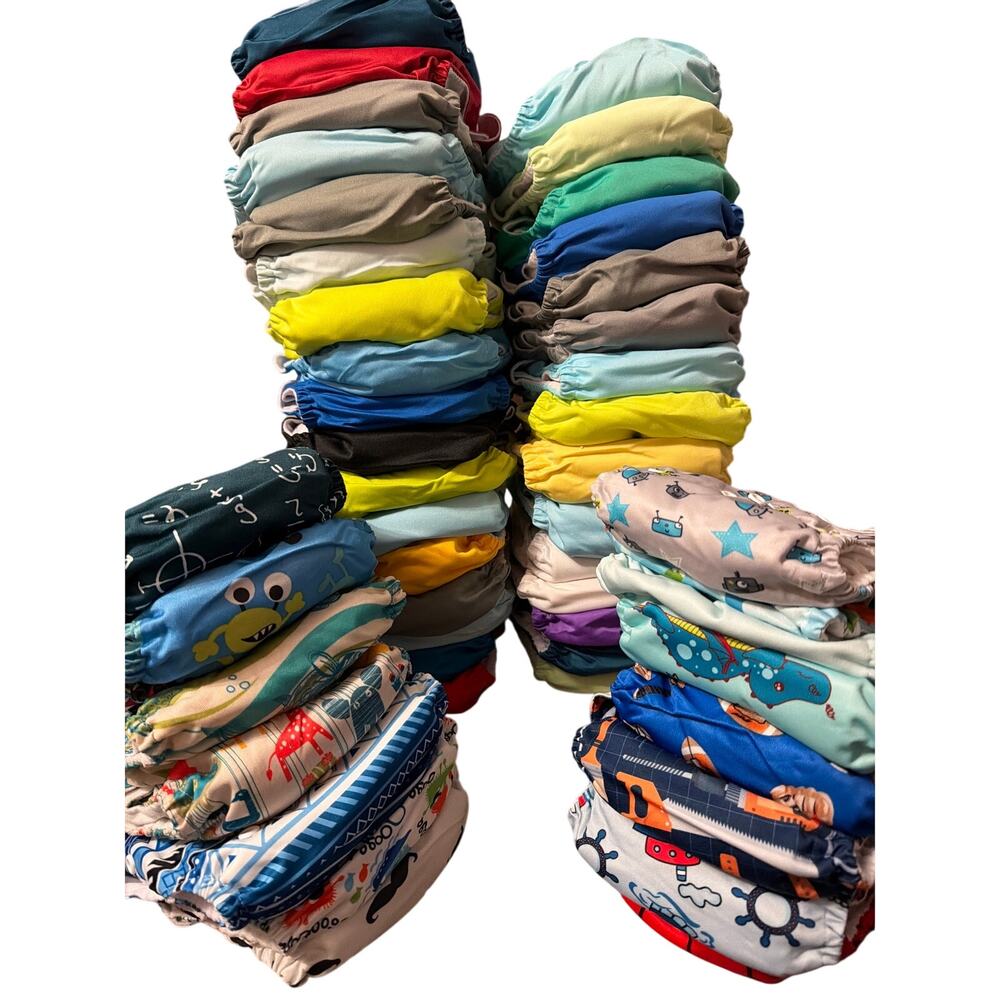 ALVA Baby Cloth Diaper & Accessories Lot - 47 Pocket Diaper Covers, 12 Inserts